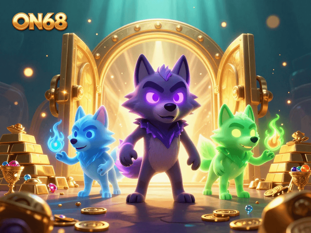 Experience thrilling rewards with ON68 in this dynamic casino adventure illustration.