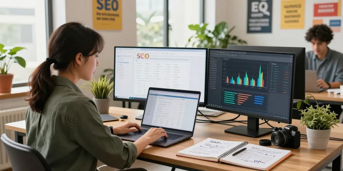 SEO analysis and keyword tracking for 456bd in a modern workspace