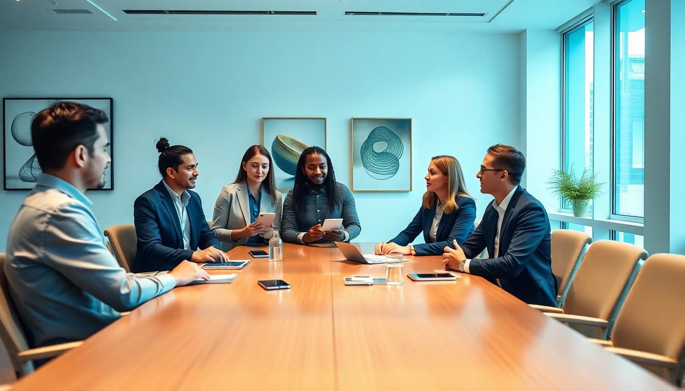 Engaged team members strategizing on business mobile providers UK in a modern office.