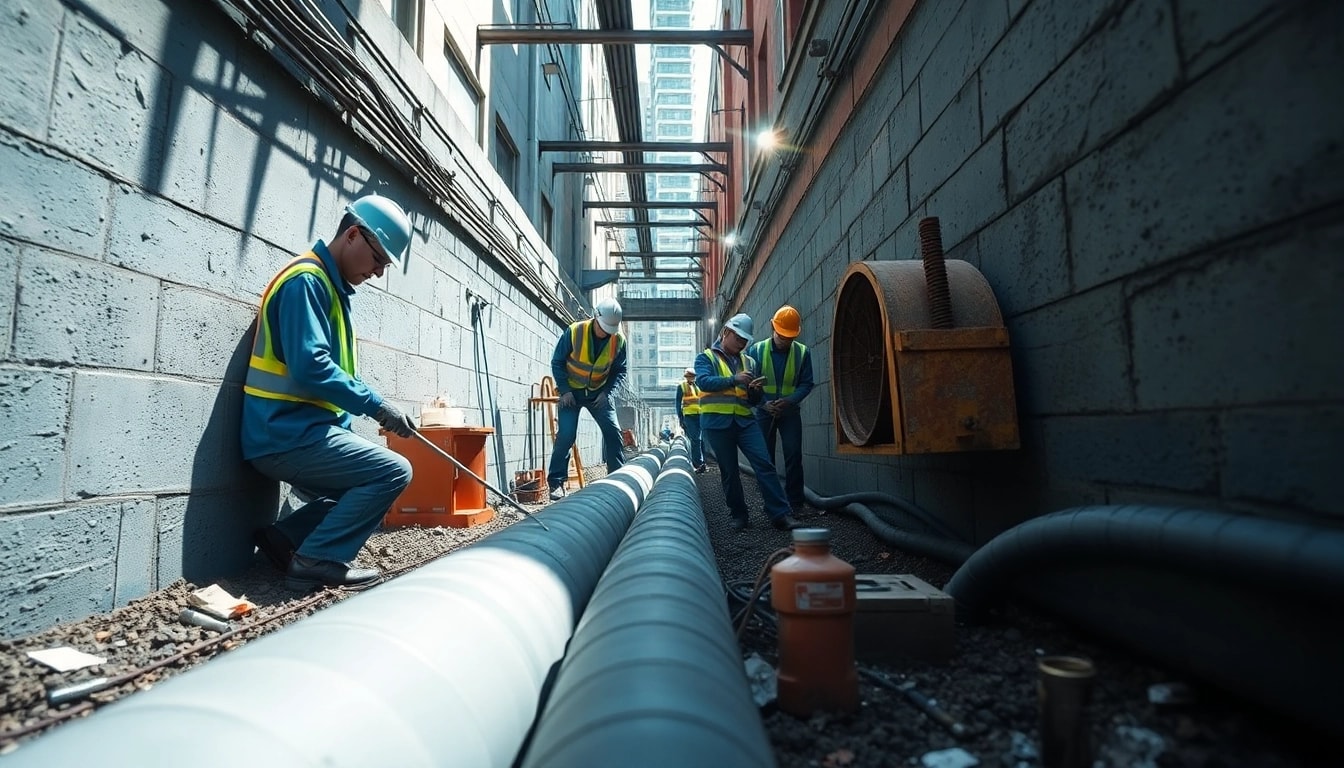 Technicians performing Pipeline Rehabilitation CIPP Liner installation in an urban sewer.