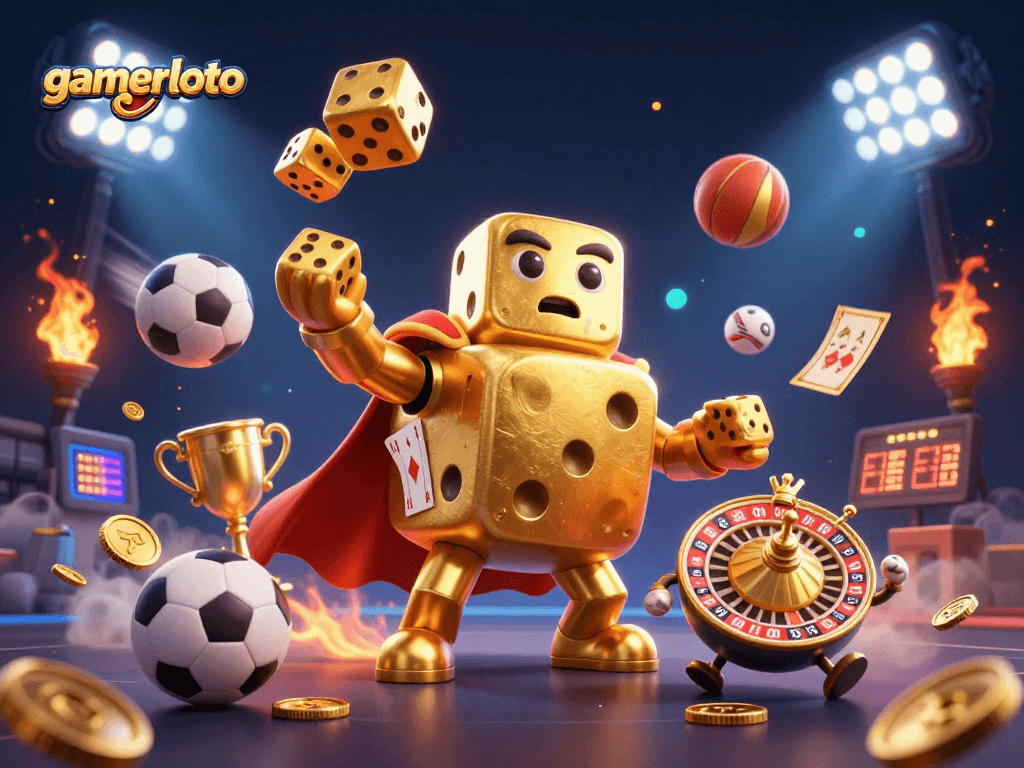 Engage with gamerloto's exciting sports betting world, featuring dynamic characters and vibrant gaming elements.