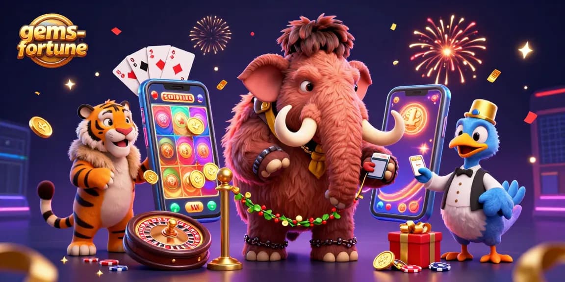 Engage with gems-fortune while enjoying vibrant 3D casino elements and colorful slot games.
