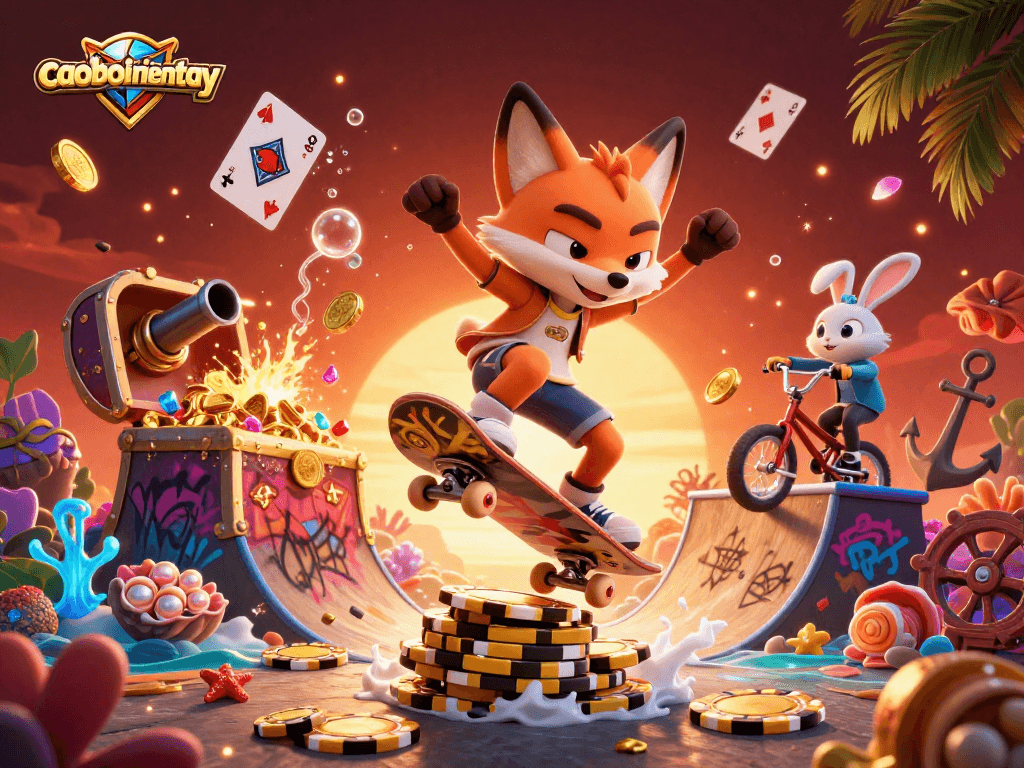 Experience thrilling action in caoboimientay with vibrant characters amidst casino elements in a dynamic 3D scene.