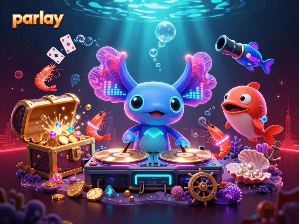 Engage in thrilling parlay betting with vibrant underwater casino elements in this dynamic scene.