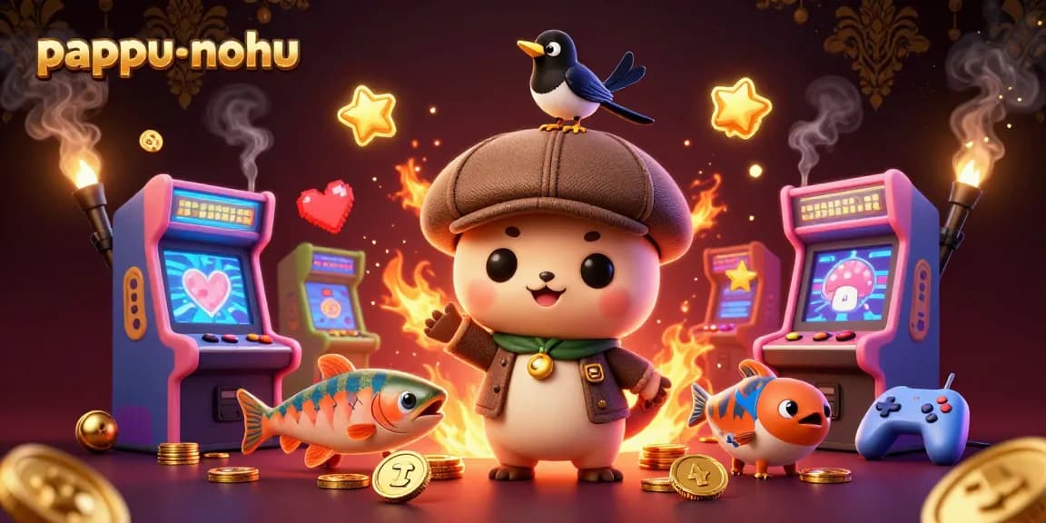 Pappu-nohu game illustration with Nessie and friends amidst shining casino elements