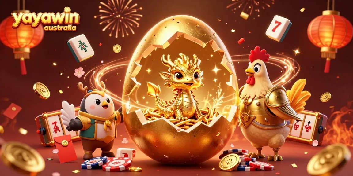 Experience excitement with yayawin australia as a golden dragon emerges from a pokie-themed nest.
