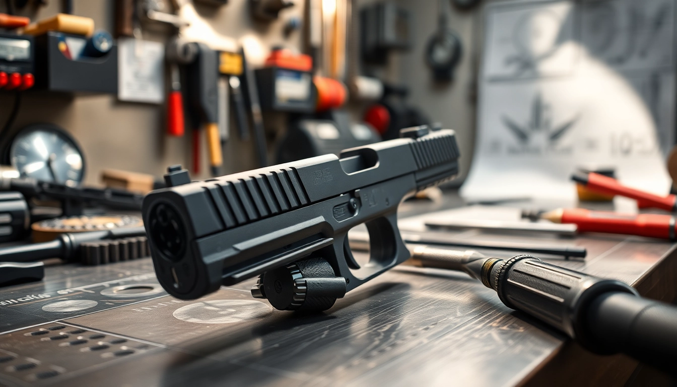 Showcase glock 43x slide highlighting its design features and customization tools.