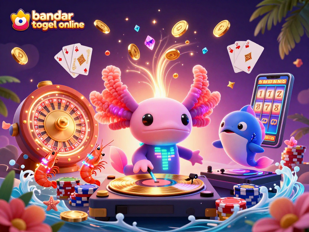 Engage with bandar togel online through vibrant, dynamic 3D cartoon entertainment featuring a lively axolotl DJ and friends.