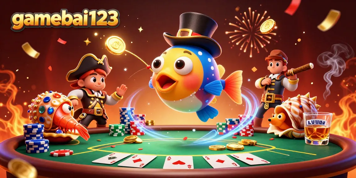 Engage in thrilling poker with gamebai123 as you watch a deep-sea anglerfish attract golden coins.