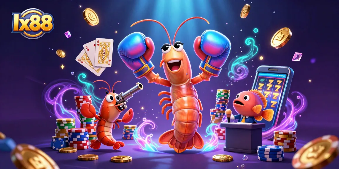 Experience gaming thrills with lx88 as shrimp superheroes battle amidst casino treasures.
