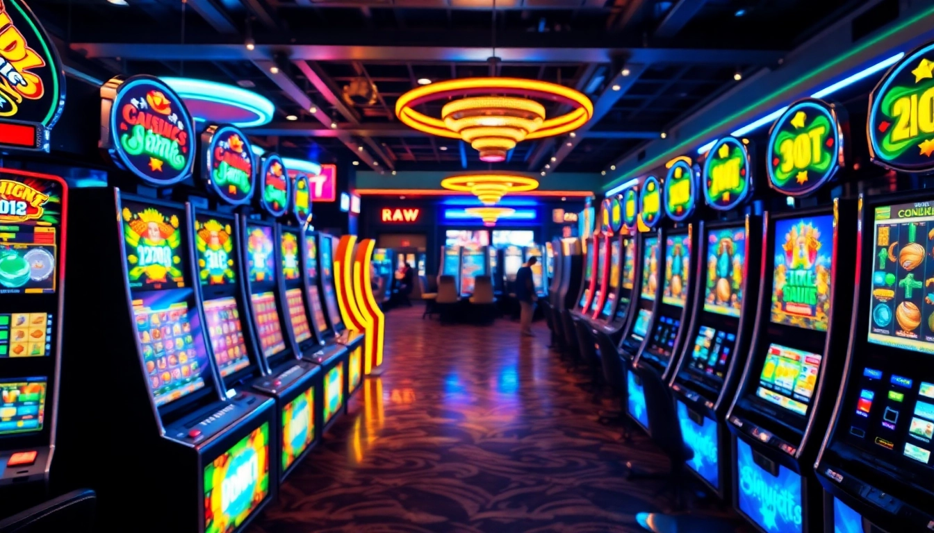 Engaging slot gambling experience highlighting vibrant machines and a lively casino atmosphere.