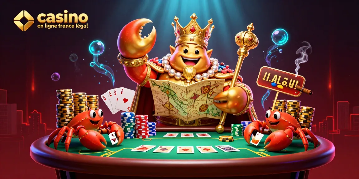Plongez dans l'univers du casino en ligne france légal avec un crabe empereur en 3D et des jetons dorés.