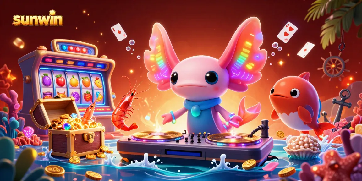Spin to win at sunwin with vibrant underwater casino adventure featuring exciting characters and slot elements.
