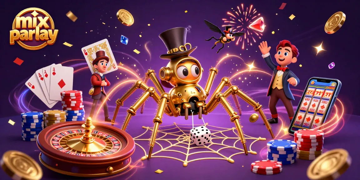 Engage with the thrilling mix parlay betting scene featuring a golden spider and dynamic casino elements.