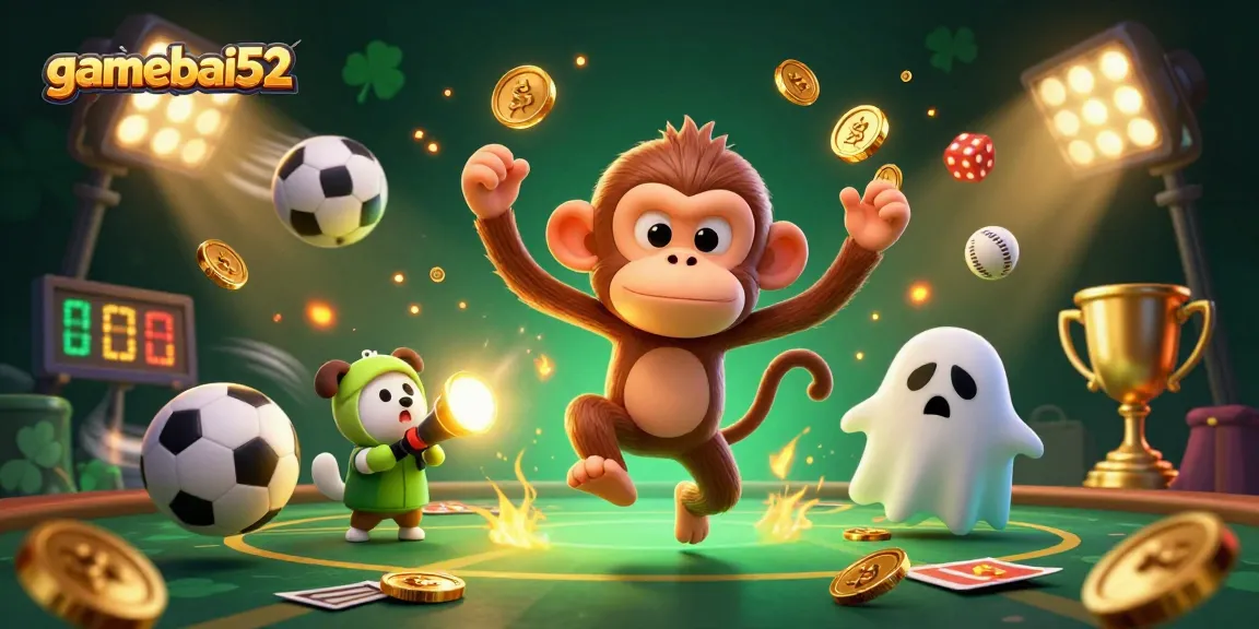 Engage in the thrill of gamebai52 as a mischievous monkey juggles golden casino treasures.