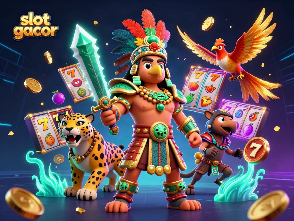 Experience the excitement of slot gacor with vibrant characters and dynamic slots in an immersive 3D scene.
