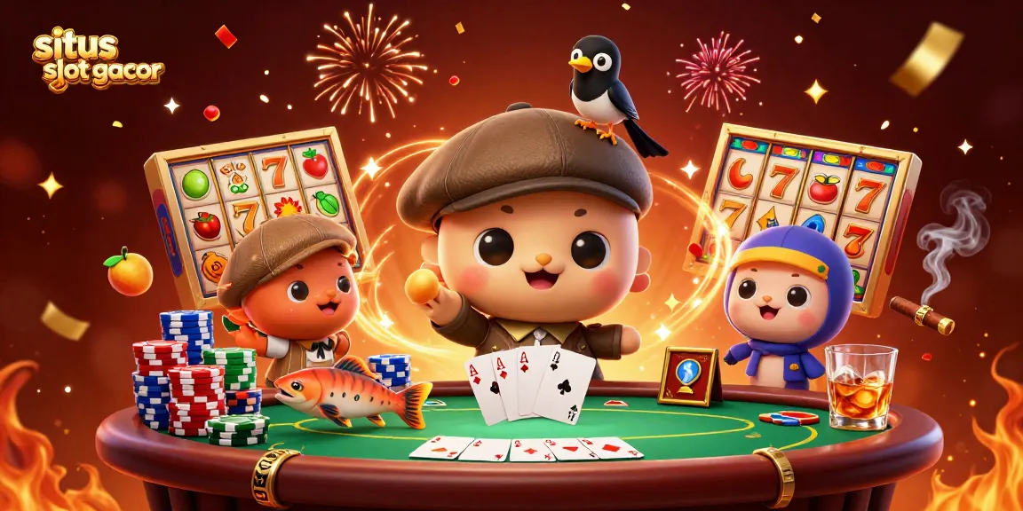 Slot jackpot gacor situs slot gacor menampilkan karakter kartun 3D yang menarik dalam suasana kasino yang ceria.