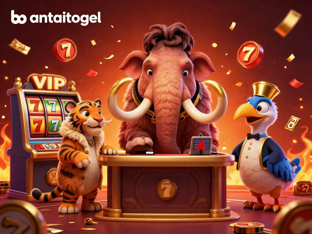 Gambarkan bantaitogel dengan mamut berbouncer dan tamu VIP di kasino yang ramai.