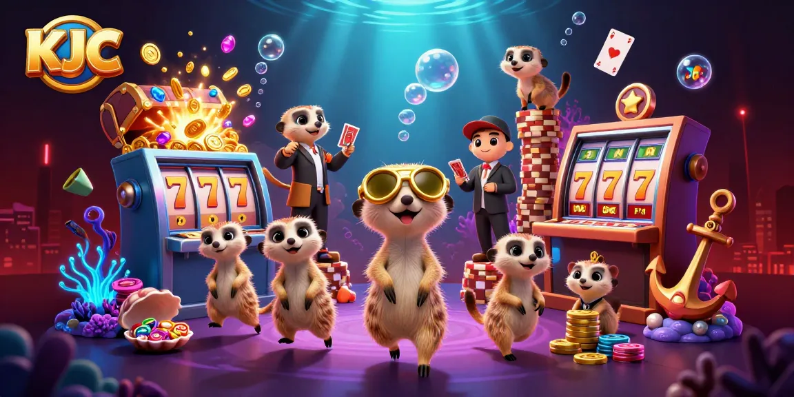 KJC meerkats running a slots casino operation amidst vibrant underwater treasures