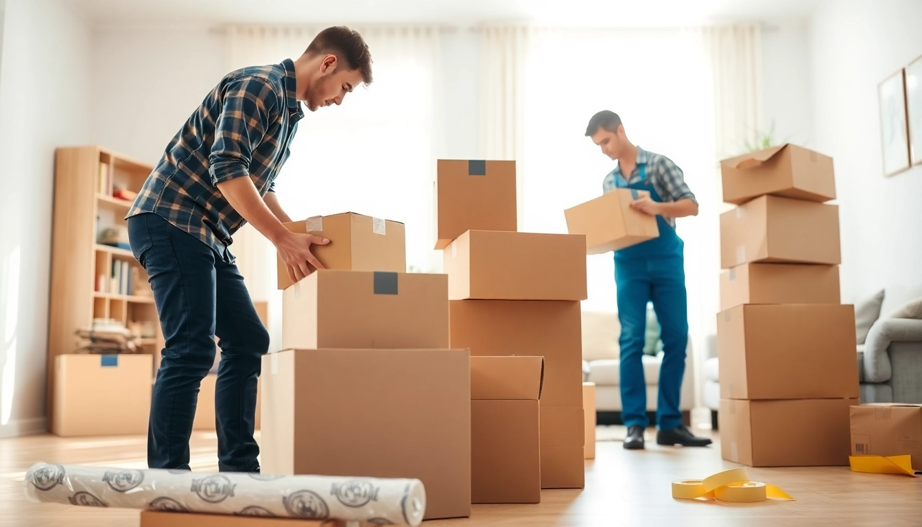 Professional Packing Services in action with skilled movers organizing and packing boxes efficiently.
