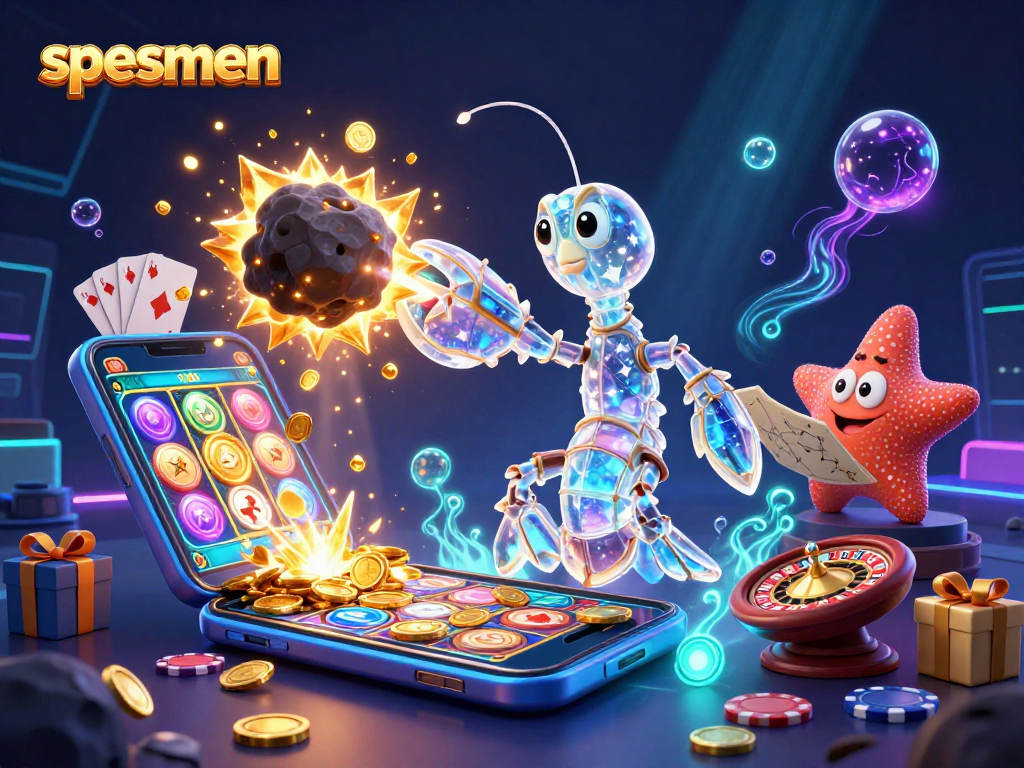 Experience the excitement of spesmen slots with vibrant 3D illustrations depicting winning spins and thrilling gameplay.