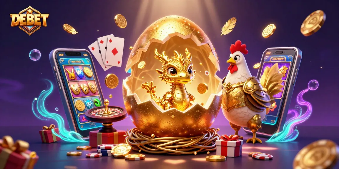 Engage in thrilling DEBET action as a golden egg hatches a dragon amidst casino elements.