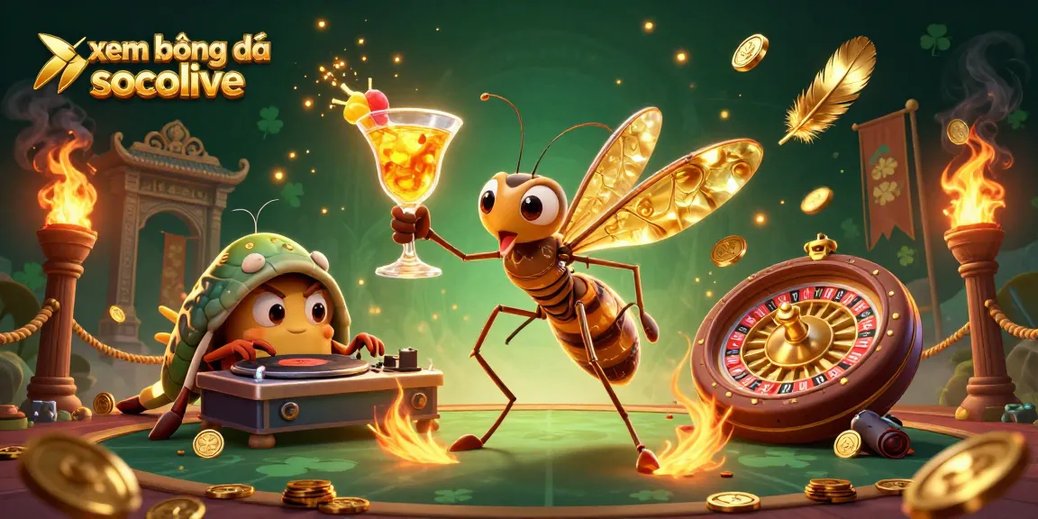 xem bóng đá socolive with detailed characters in a vibrant casino scene featuring amber mosquito, trilobite DJ, and golden elements
