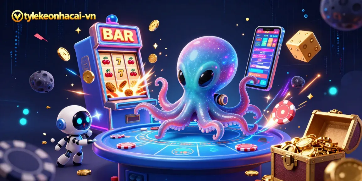 Engage with exciting casino adventures at tylekeonhacai-vn featuring a vibrant alien octopus casino scene.