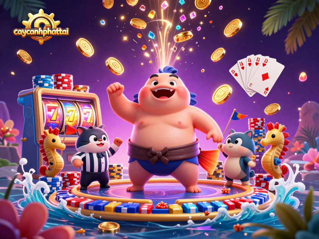 Experience the thrill of caycanhphattai with a dynamic 3D illustration capturing underwater games and excitement.