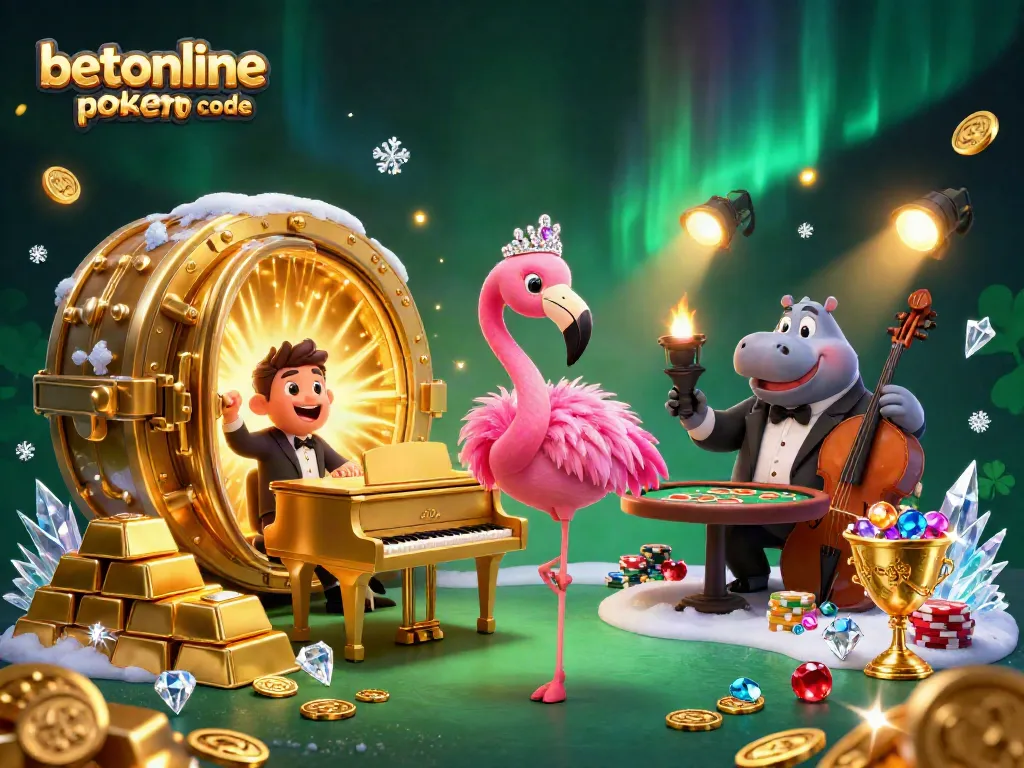Experience thrilling action with the betonline poker promo code at a vibrant casino scene illuminated with treasures.