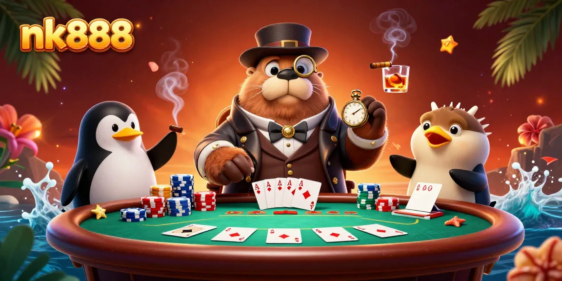 Engage with nk888 at a lively underwater poker game featuring unique sea creature characters.