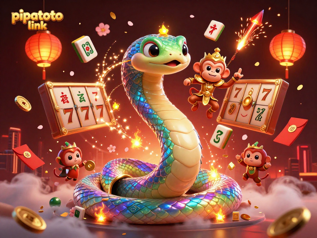 Engage with the thrilling pipatoto link featuring vibrant 3D characters, slot reels and festive decorations.
