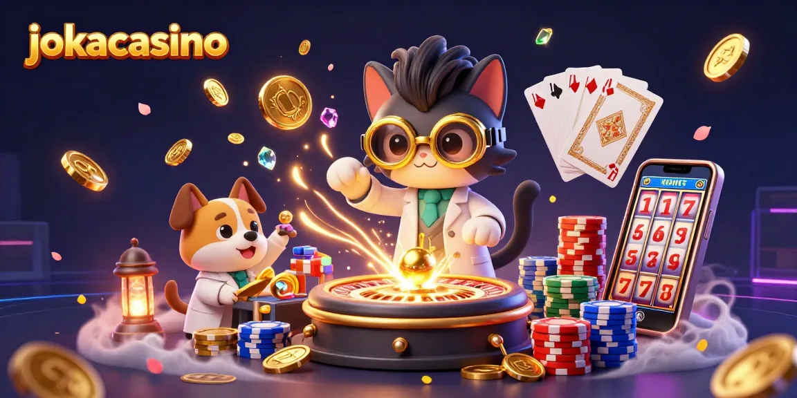 Experience the thrilling adventures of jokacasino with a mad scientist cat and dog assistant creating casino magic!
