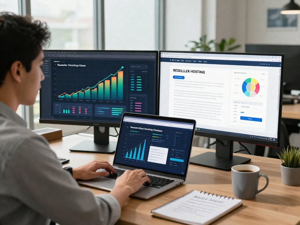 Ofertas de reseller hosting ilimitado en un ambiente de trabajo moderno y colaborativo.