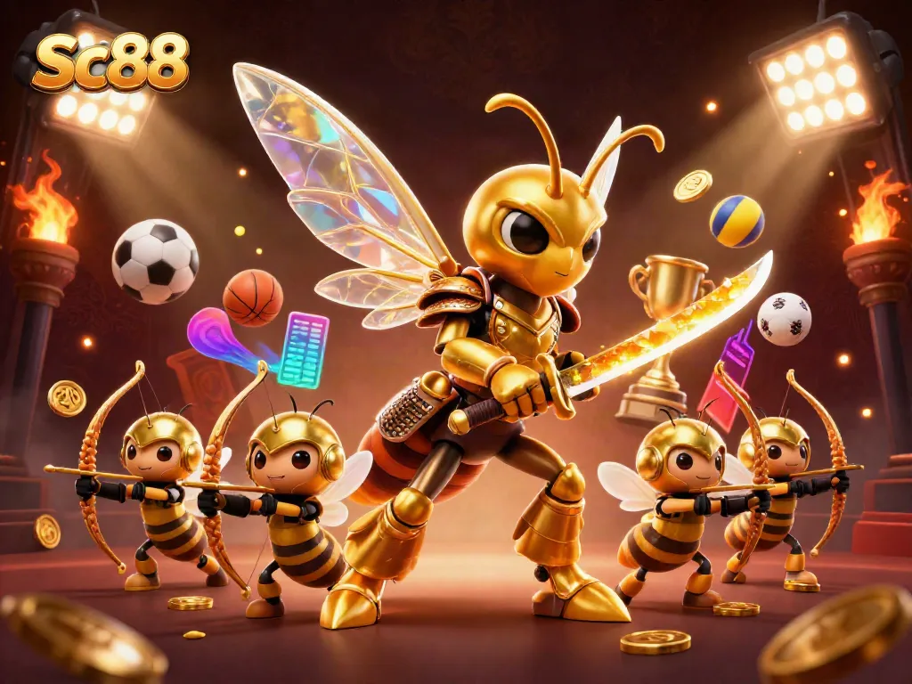 Engage in thrilling gameplay with Sc88 - a vibrant 3D casino scene featuring dynamic sports betting elements.