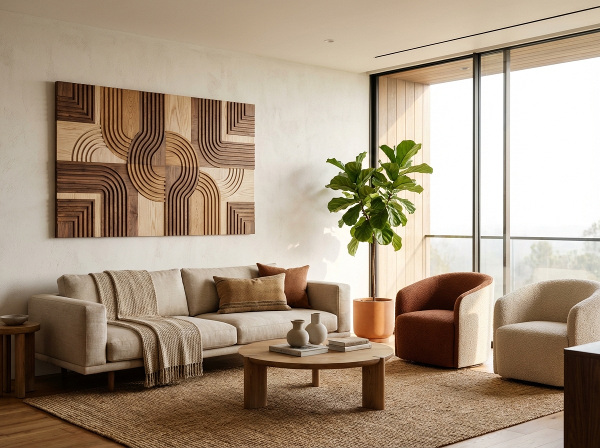 Creative wooden mosaic wall art for unique home styling
