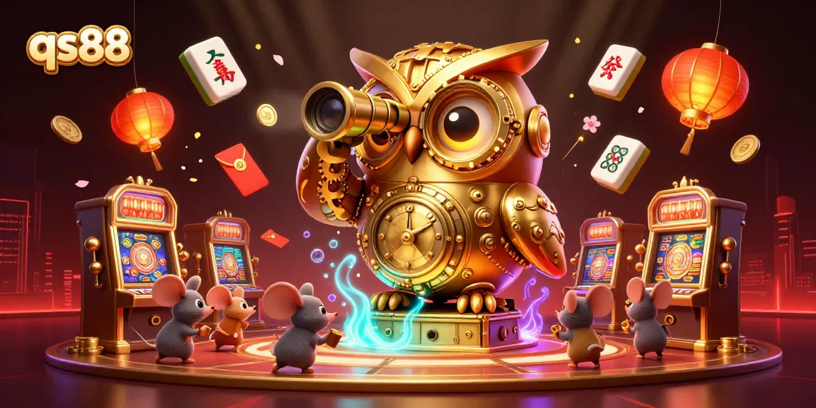 Experience the vibrant casino world with qs88's 3D golden owl and charming characters amidst rich game elements.