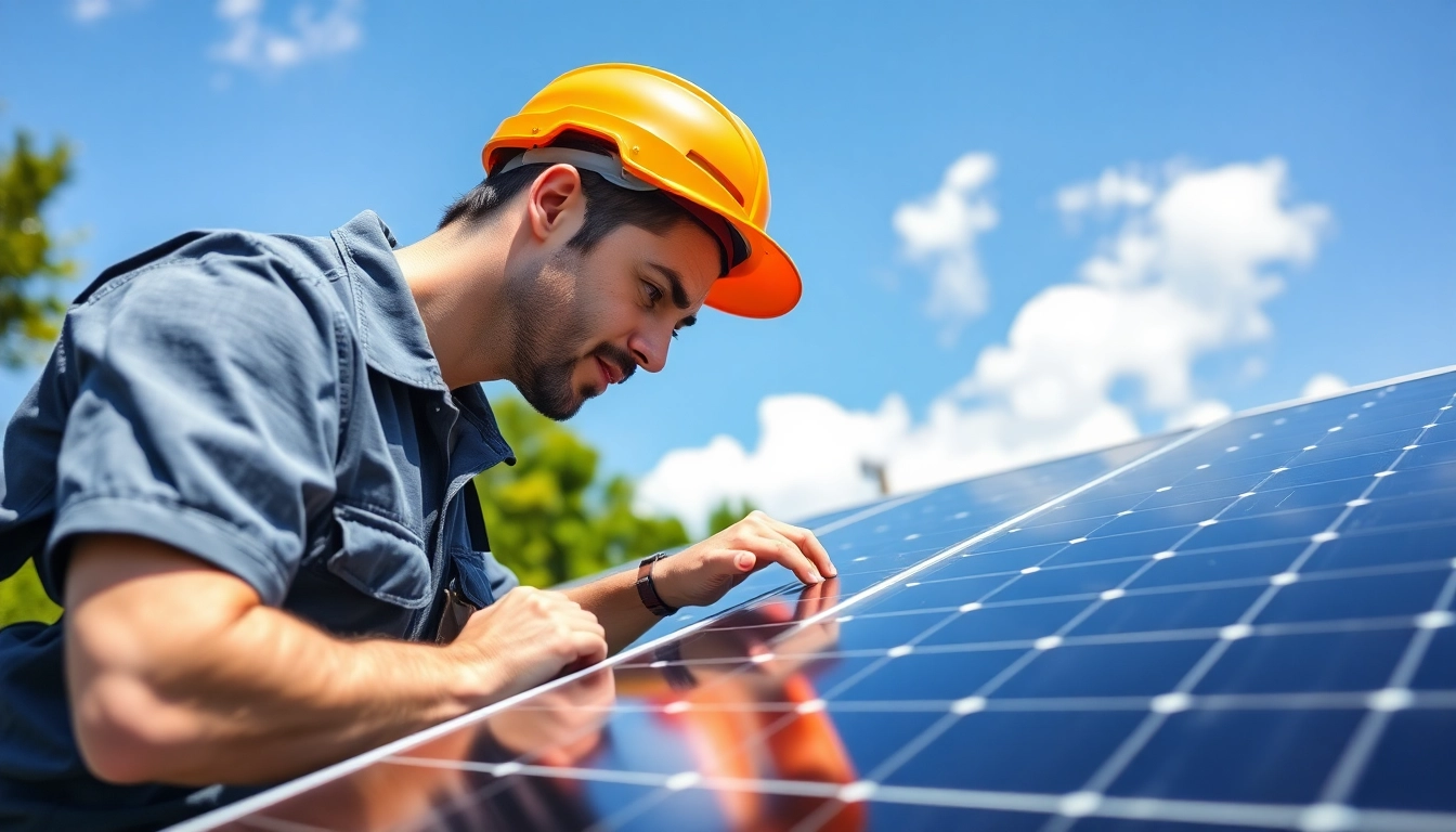 Solar repair company New Jersey technician inspecting solar panels on a home rooftop.