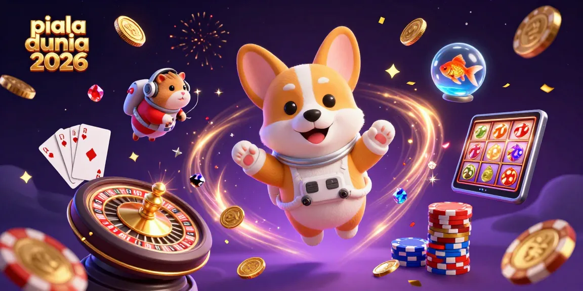 Play casino games with piala dunia 2026: astronaut corgi, coins, and slot reels in action.