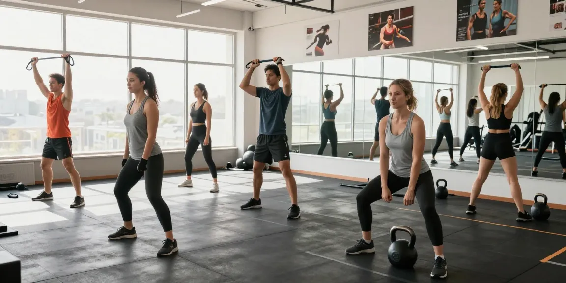 Dynamic gym workout scene promoting 5 amino 1mq benefits, showing enthusiastic athletes and fitness unity