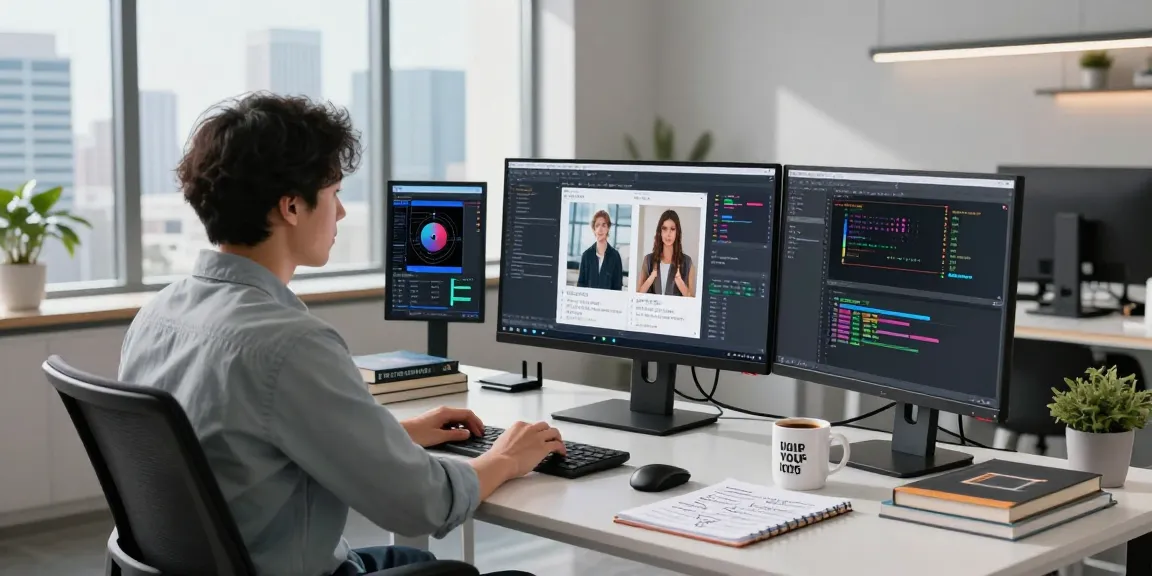 AI-Generated Image Detection in a modern digital workspace with a data scientist analyzing images on multiple monitors.