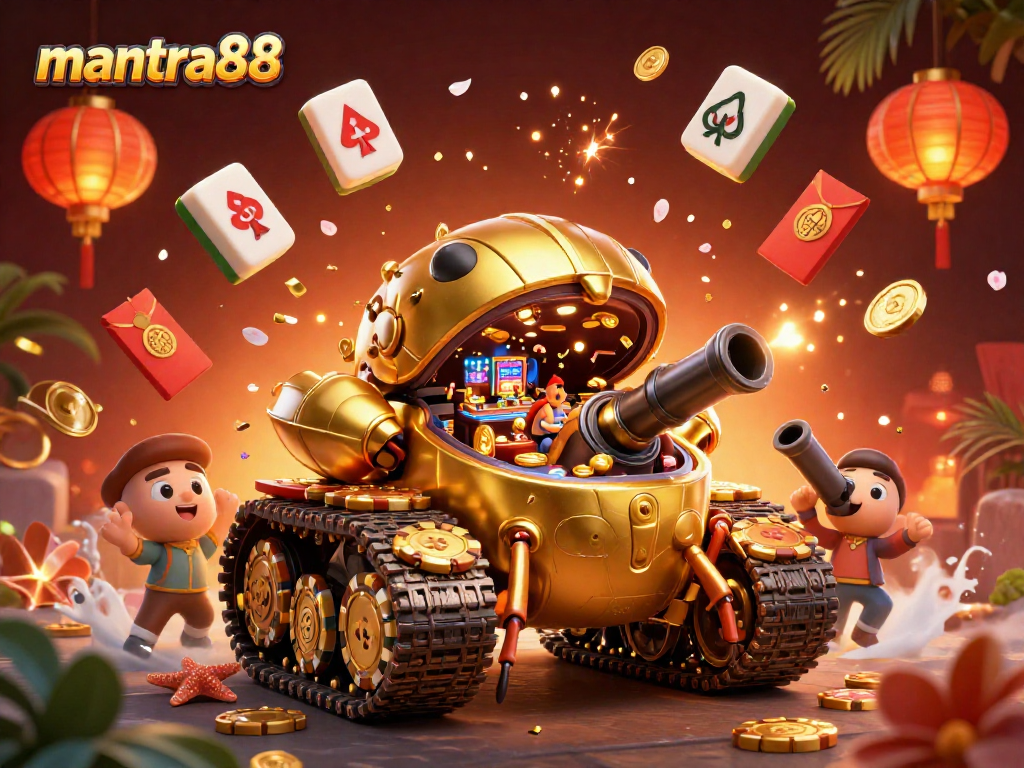 Experience the excitement of mantra88 with a vibrant 3D casino illustration showcasing intense gaming action.