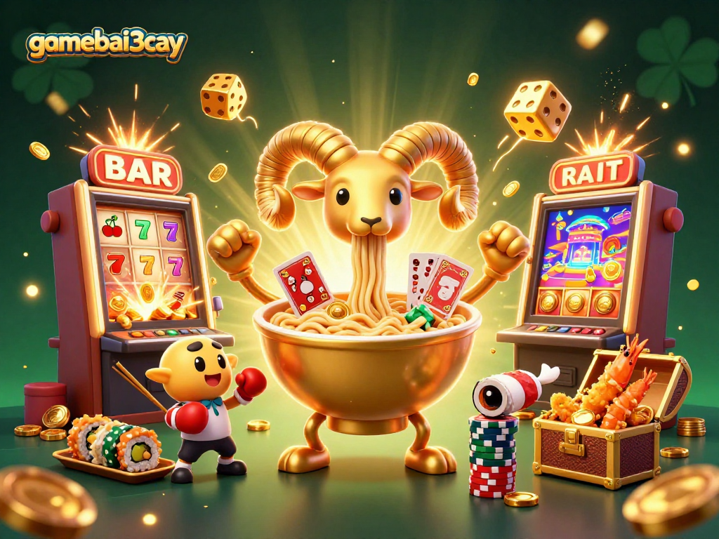 Engage in thrilling gameplay at gamebai3cay with vibrant slot machine illustrations and fun characters.