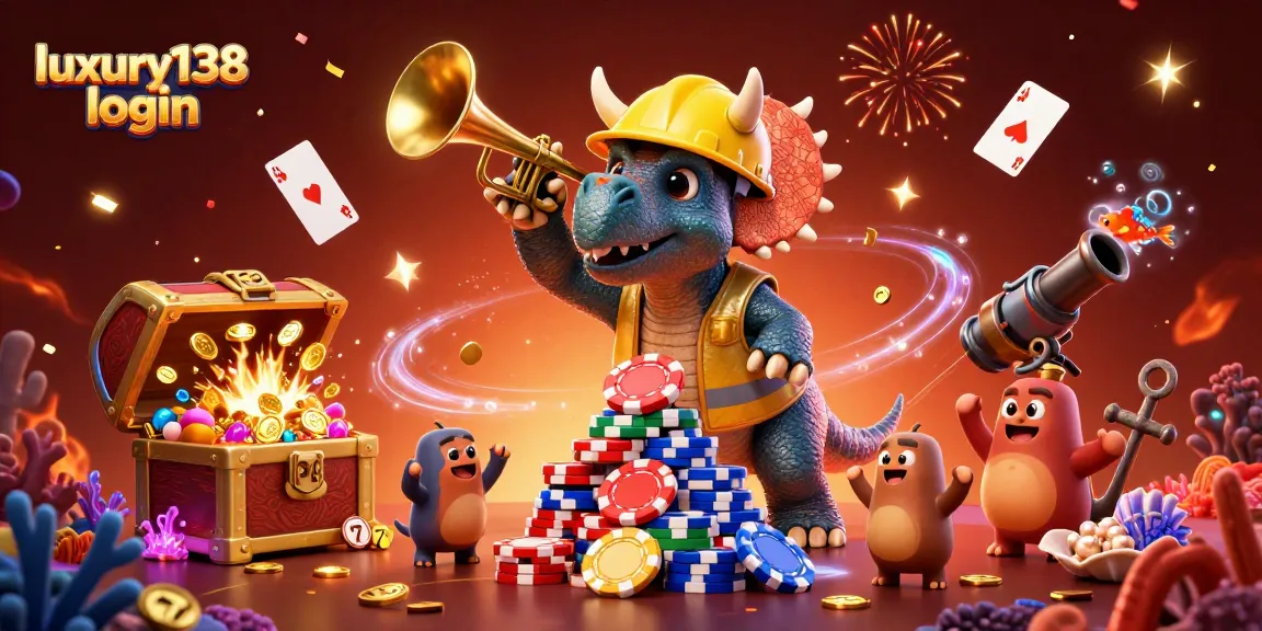 Permainan slot yang menarik dengan luxury138 login, triceratops membangun tumpukan chip poker di pesta rayakan.