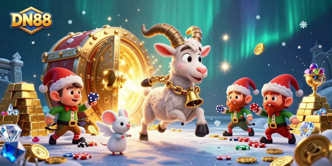 Experience excitement at the DN88 casino with lively characters amidst sparkling treasures.