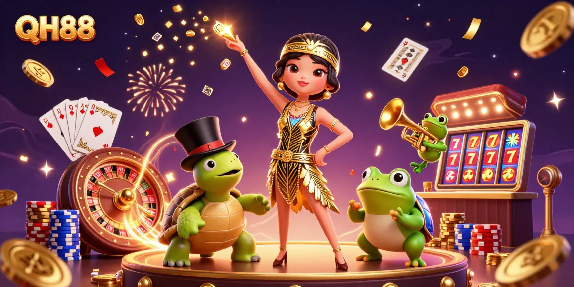 Experience thrilling gaming adventures with QH88's engaging characters and casino elements.