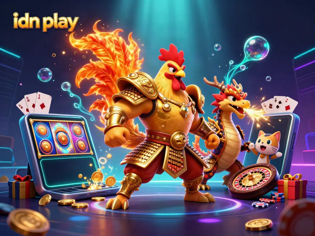 Experience thrilling gaming with idn play, featuring vibrant characters and dynamic casino elements.