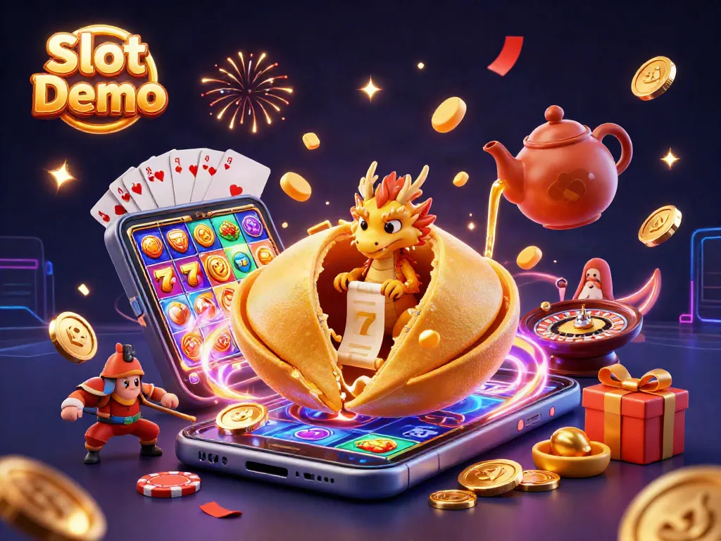 Experience Slot Demo excitement with colorful visuals, spinning reels, and vibrant casino elements.