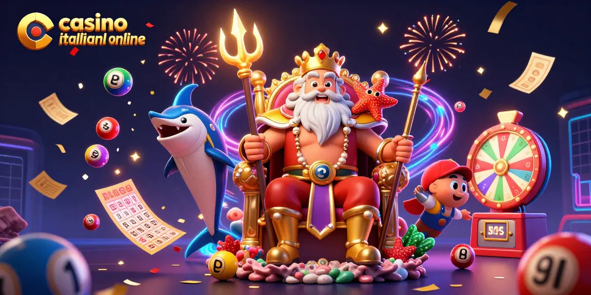 Vinci con i migliori casinò italiani online: un'immagine coinvolgente di Nettuno e giochi d'azzardo.