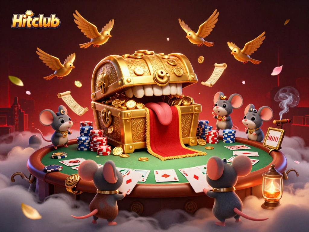 Experience the excitement at Hitclub as adventurer mice are lured by golden treasures in a vibrant casino setting.